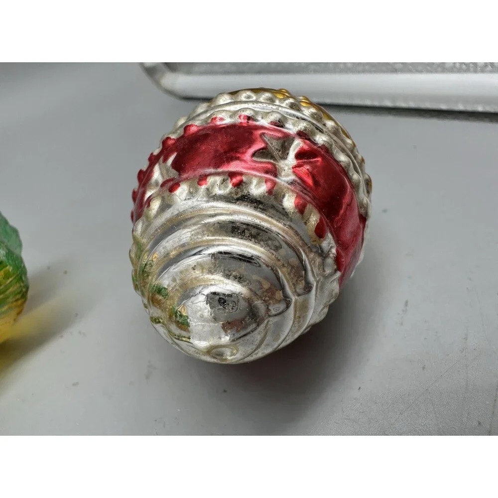 VTG West Germany Blown Glass Christmas Ornament Snowflake Star Mica Ribbed Set
